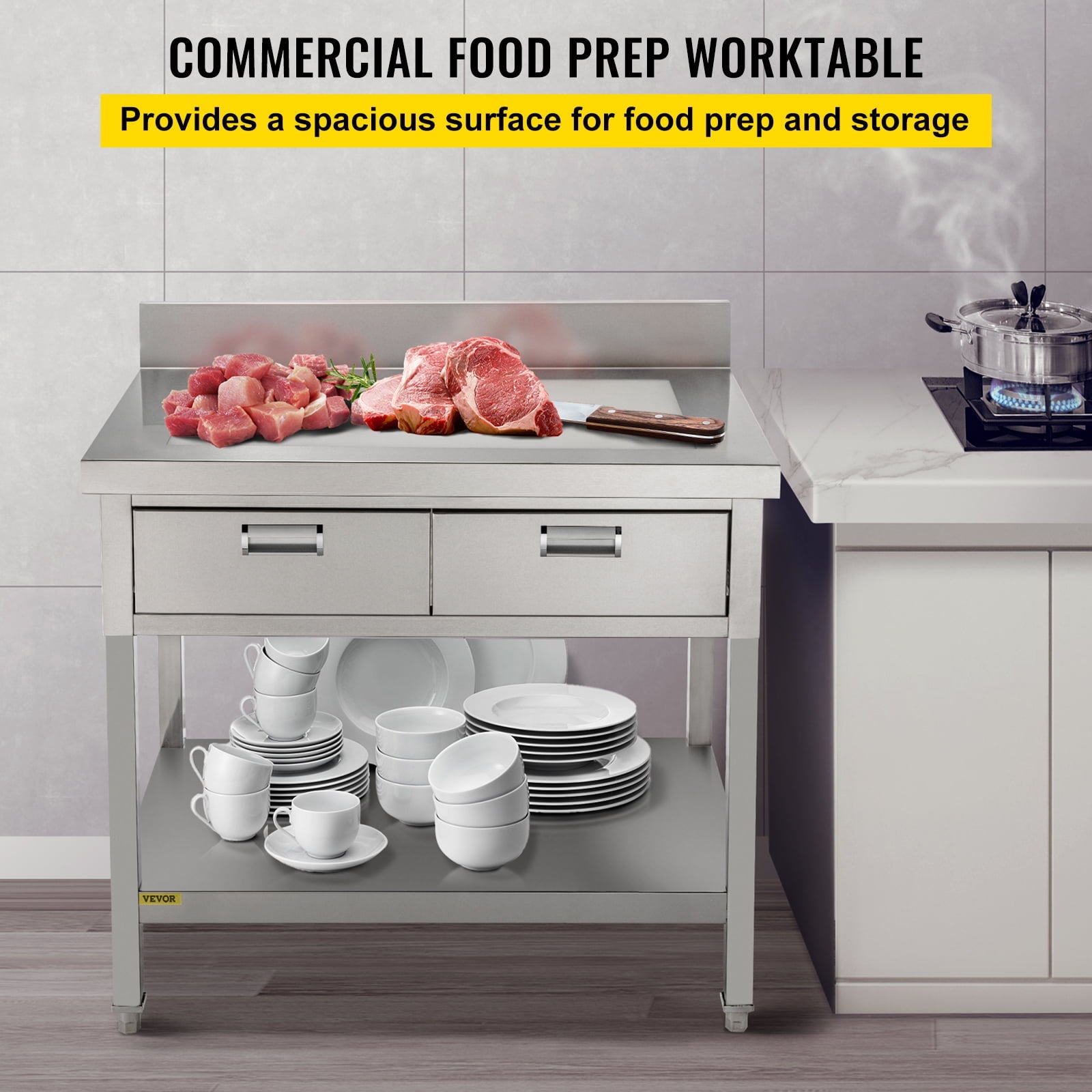 Commercial Work Table Workstation 24 x 42 Inches Commercial Food Prep Work Table with 2 Drawers - Product image 2