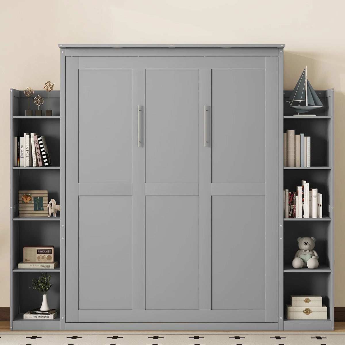 Aukfa Queen Size Murphy Bed with 5 - Tier Storage Shelf & LED Lights - Product image 2