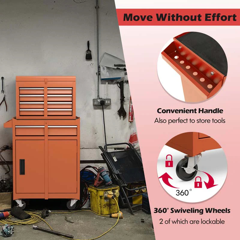 2-in-1 Rolling Tool Chest, 5-Drawer Tool Storage Cabinet with Wheels, Adjustable Shelf - Product image 7
