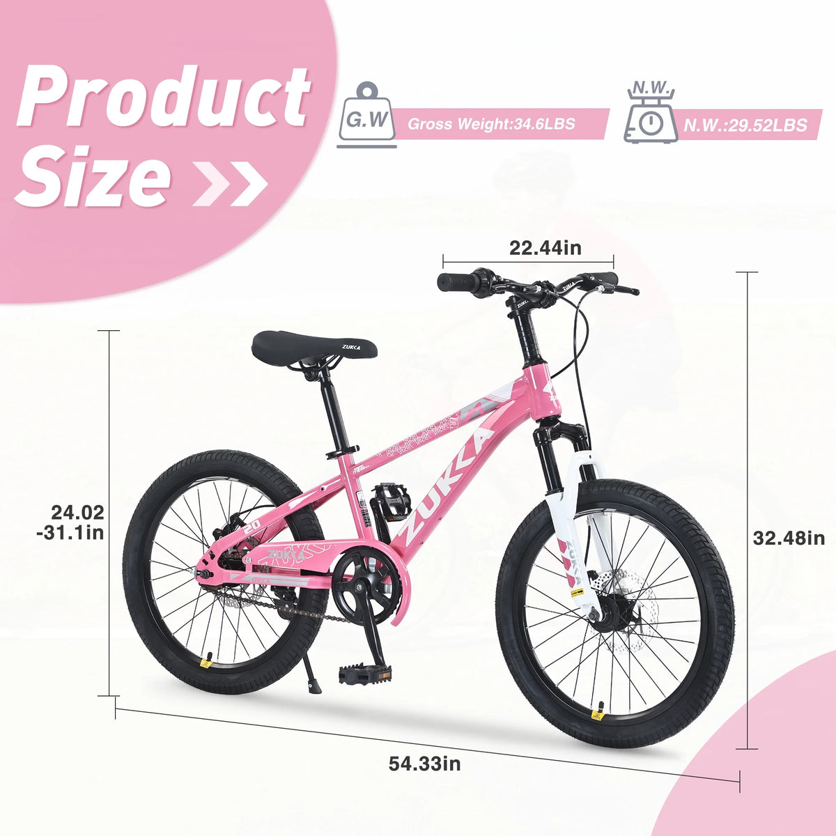 Zukka 20 in Kids Mountain Bike Steel Frame Hardtail Bicycle for Child Aged 7 - 10 Years Pink - Product image 10