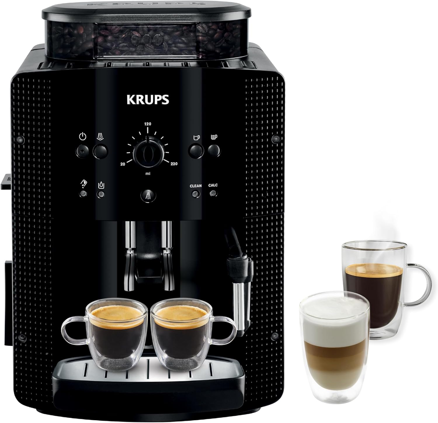 Bean coffee machine, 1.7 L, 2 cups simultaneously, Automatic cleaning, Steam nozzle for Cappuccino, Espresso coffee maker, Essential black YY8125FD, Black -