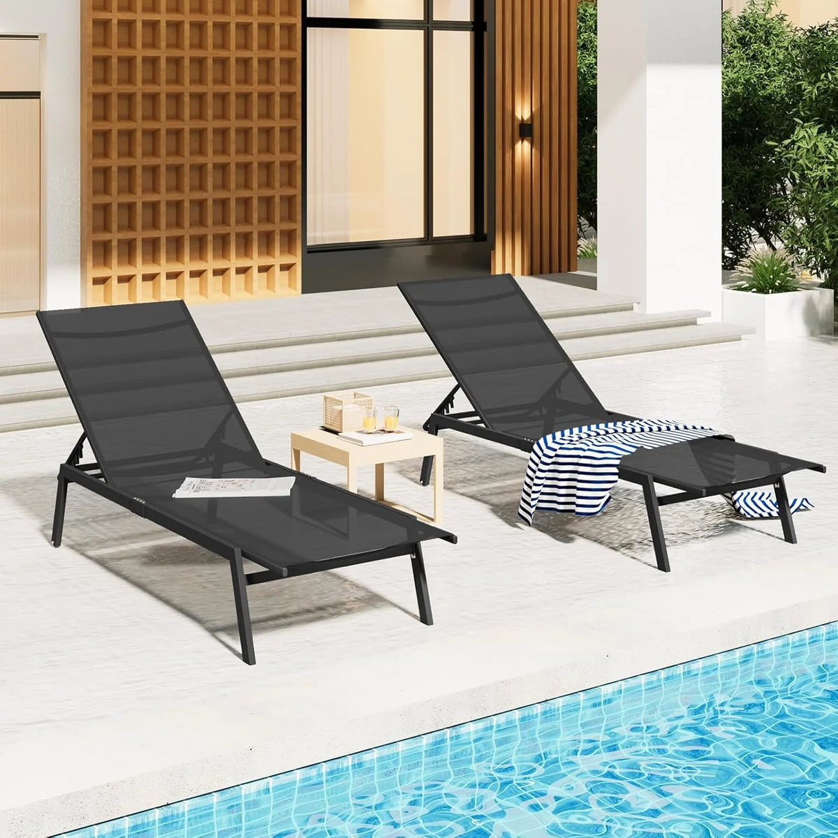 AECOJOY Patio Lounge Chairs for Outside, Outdoor Chaise Lounge with Wheels, Black, 2PCS - Product image 2