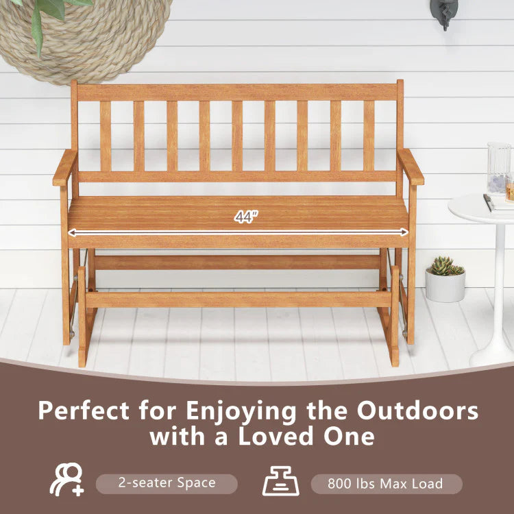 2-Person Patio Glider Bench, Solid Acacia Wood Porch Glider Chair with Slatted Backrest & Seat - Product image 8