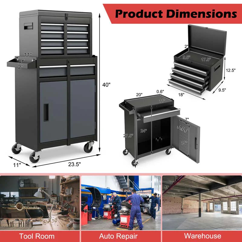 2-in-1 Rolling Tool Chest, 5-Drawer Tool Storage Cabinet with Wheels, Adjustable Shelf - Product image 20