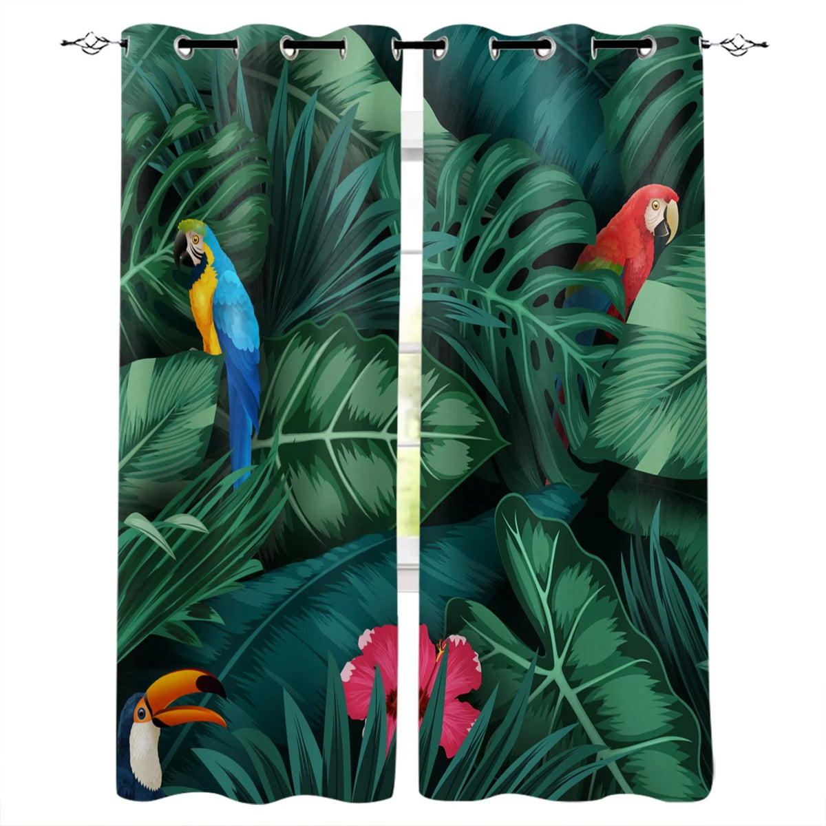 Animal Parrot Tropical Plant Green Leaf Curtains for Living Room Bedroom Window Treatment Blinds Finished - Product image 1