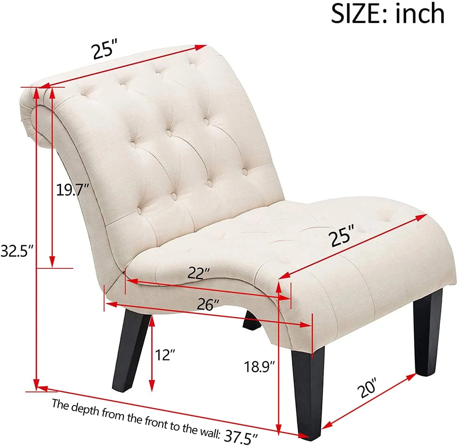 Andeworld Upholstered Accent Chair for Bedroom Living Room Chairs Lounge Chair with Wood Legs Cream Fabric - Product image 8
