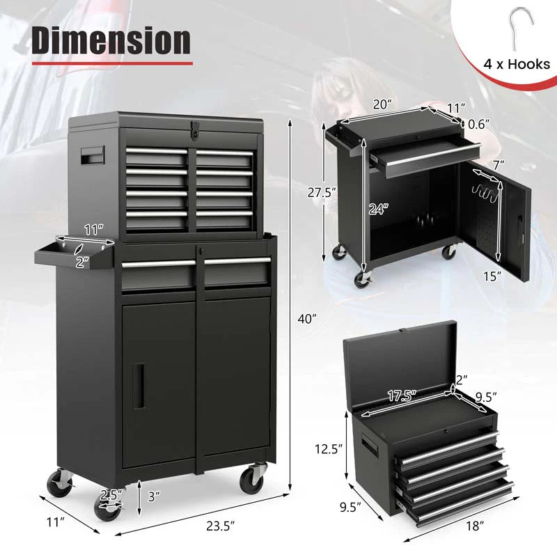2-in-1 Rolling Tool Chest, 5-Drawer Tool Storage Cabinet with Wheels, Adjustable Shelf - Product image 63