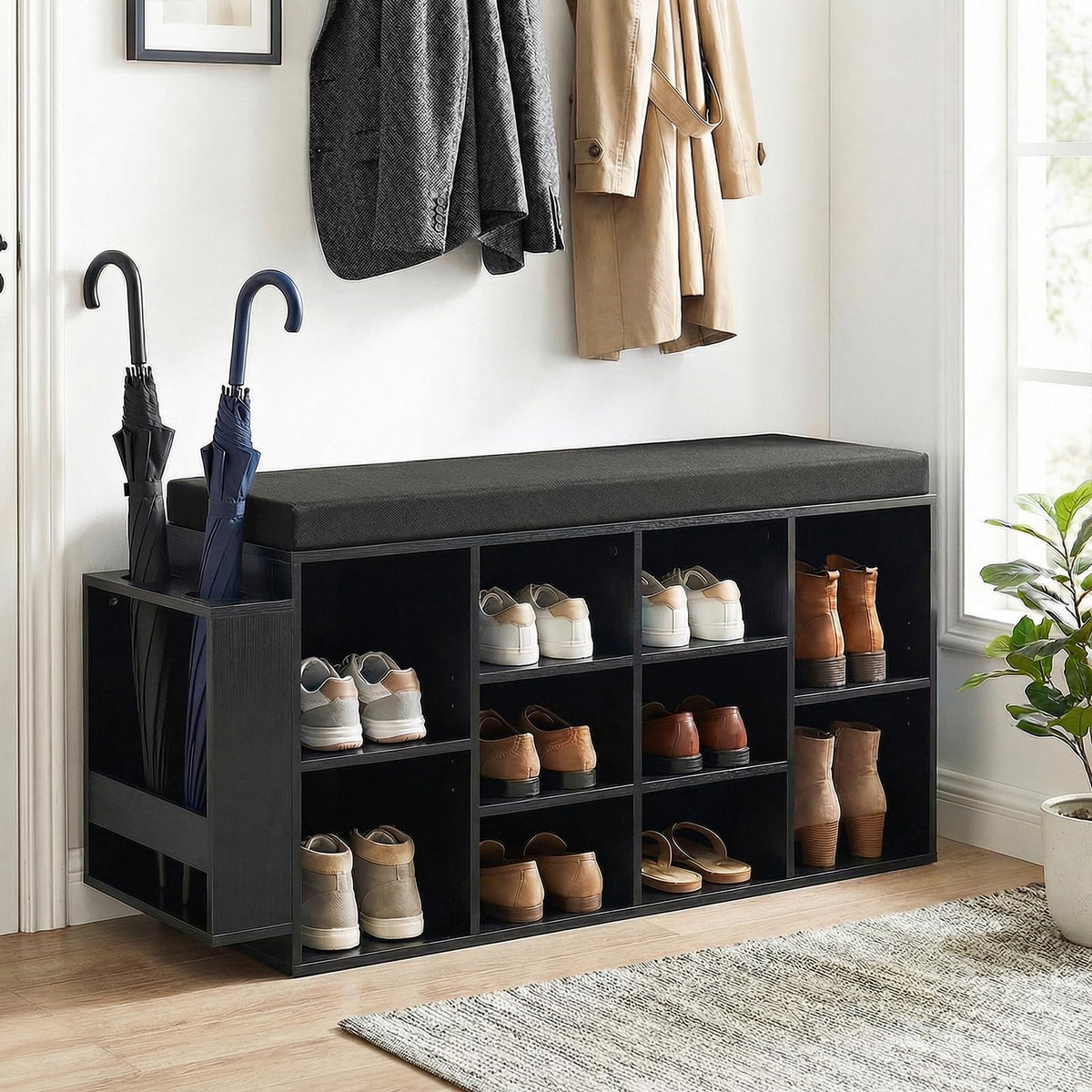 Tangkula Shoe Storage Bench with Umbrella Stand 10-Cubby Entryway Shoe Rack Organizer - Product image 1