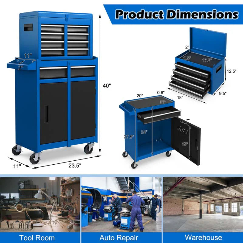 2-in-1 Rolling Tool Chest, 5-Drawer Tool Storage Cabinet with Wheels, Adjustable Shelf - Product image 30