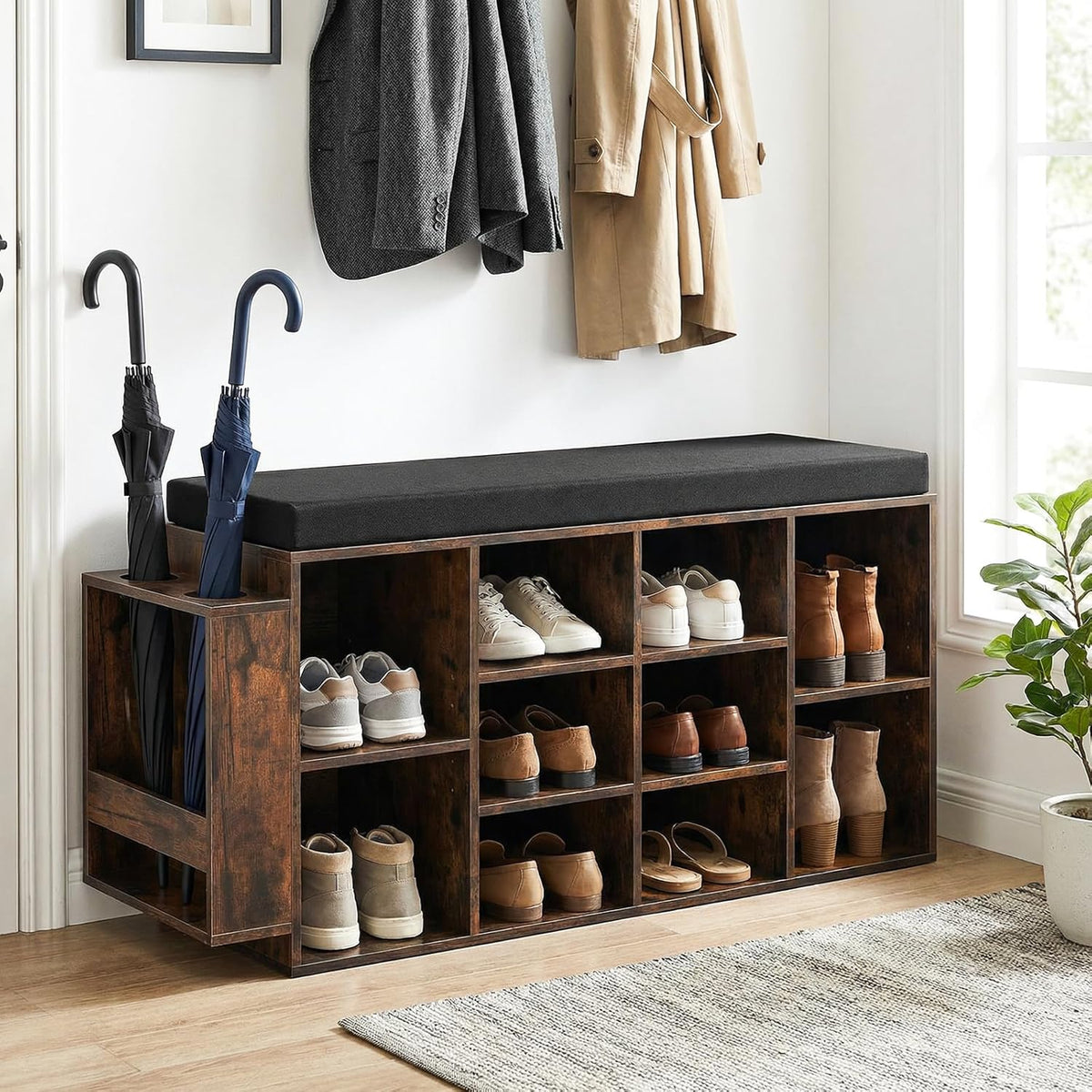 Tangkula Shoe Storage Bench with Umbrella Stand 10-Cubby Entryway Shoe Rack Organizer - Product image 9