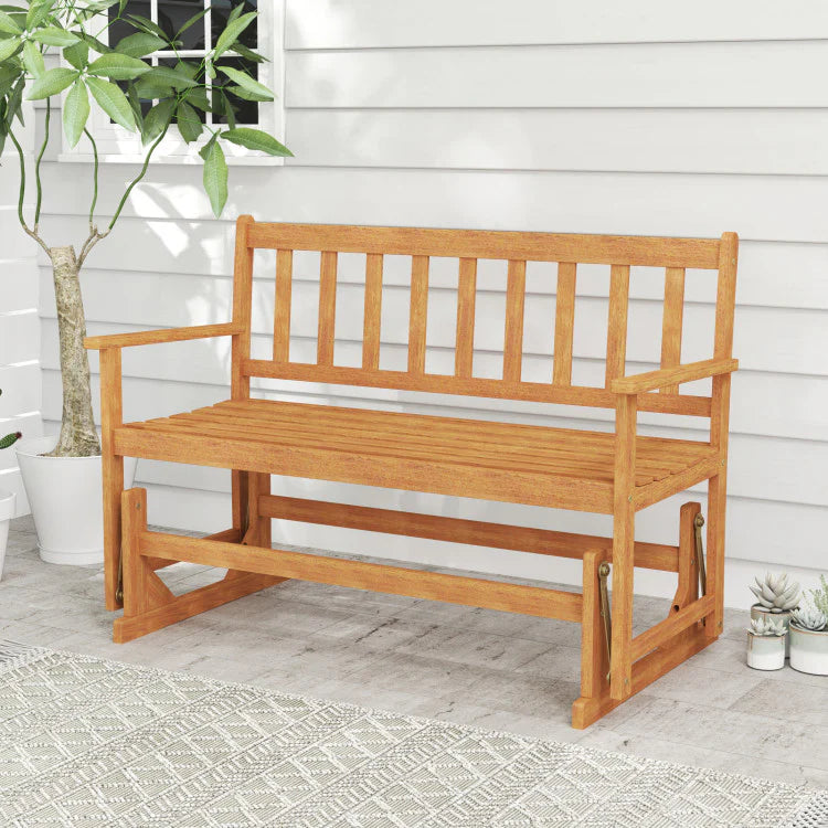 2-Person Patio Glider Bench, Solid Acacia Wood Porch Glider Chair with Slatted Backrest & Seat - Product image 1