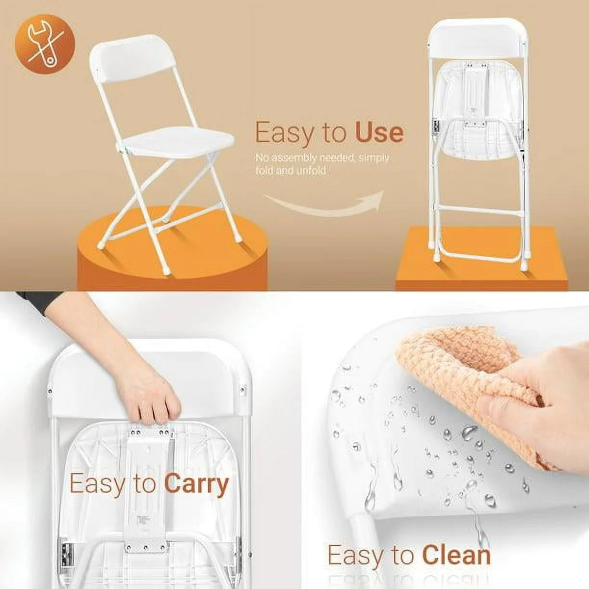 Ubesgoo 10 Packs Plastic Folding Chairs Wedding Banquet Seat Party Event Chair for Adults - Product image 2