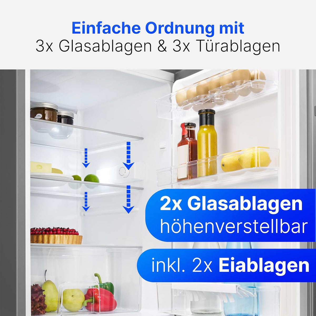 Bomann 133L stainless steel refrigerator VS2195-1-inox, Net capacity: 133 liters, LED interior lighting, Continuous temperature control, 3 glass shelves