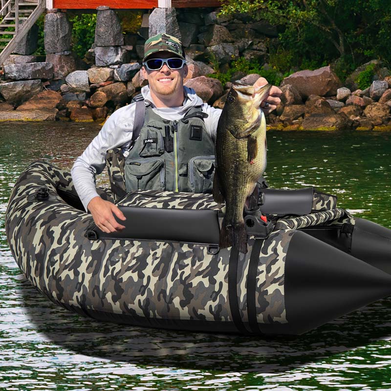 Inflatable Fishing Float Tube, 350 LBS Capacity Belly Boat with Paddle, Flippers, Rod Holder, Fish Ruler - Product image 3