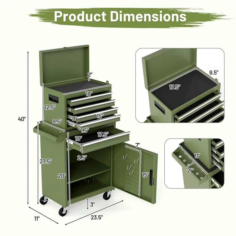 2-in-1 Rolling Tool Chest, 5-Drawer Tool Storage Cabinet with Wheels, Adjustable Shelf - Product image 67