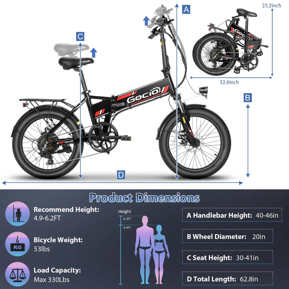 Gocio Foldable Electric Bike for Adults, Peak 750W Electric Mountain Bicycles - Product image 20