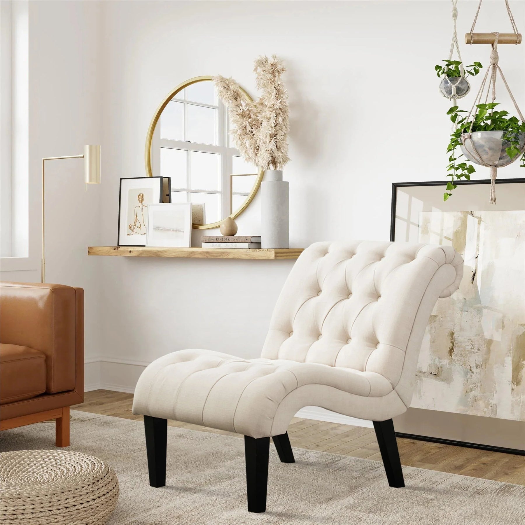 Andeworld Upholstered Accent Chair for Bedroom Living Room Chairs Lounge Chair with Wood Legs Cream Fabric - Product image 4
