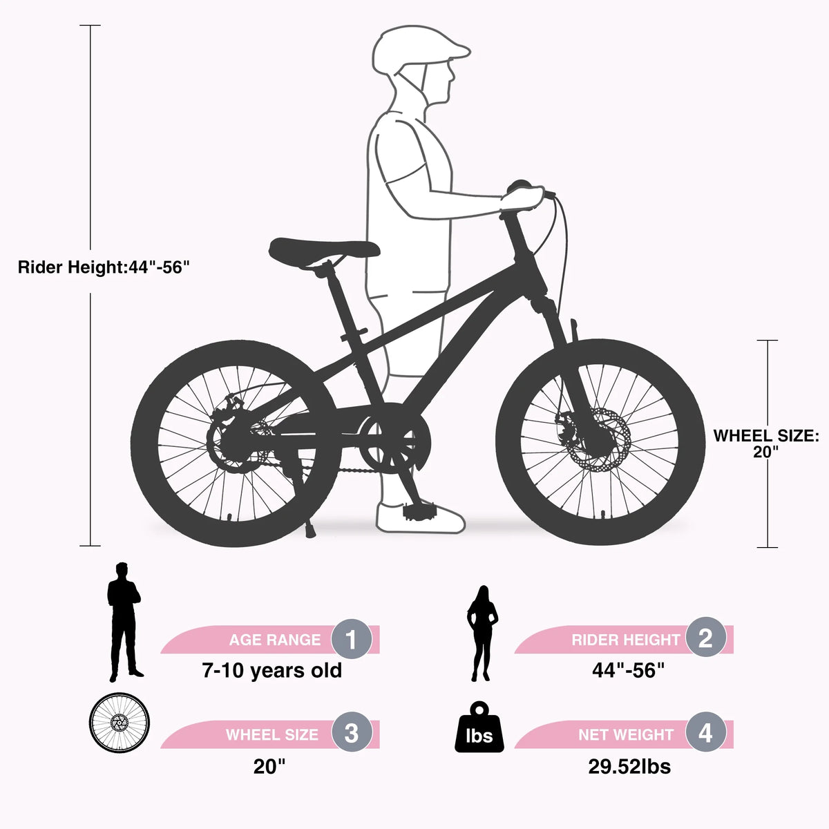 Zukka 20 in Kids Mountain Bike Steel Frame Hardtail Bicycle for Child Aged 7 - 10 Years Pink - Product image 4