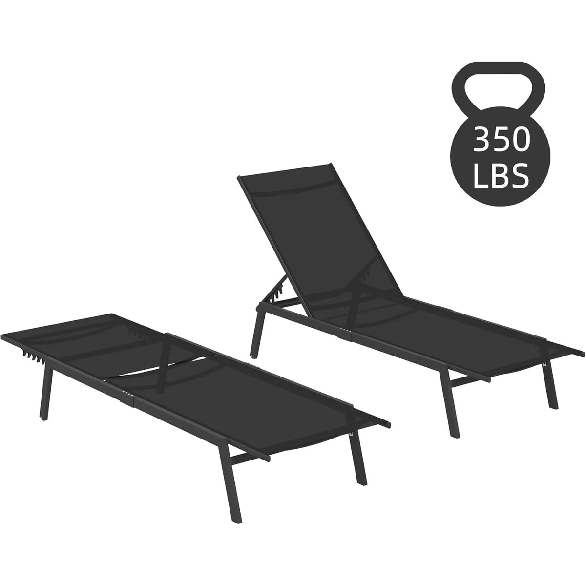 AECOJOY Patio Lounge Chairs for Outside, Outdoor Chaise Lounge with Wheels, Black, 2PCS - Product image 1