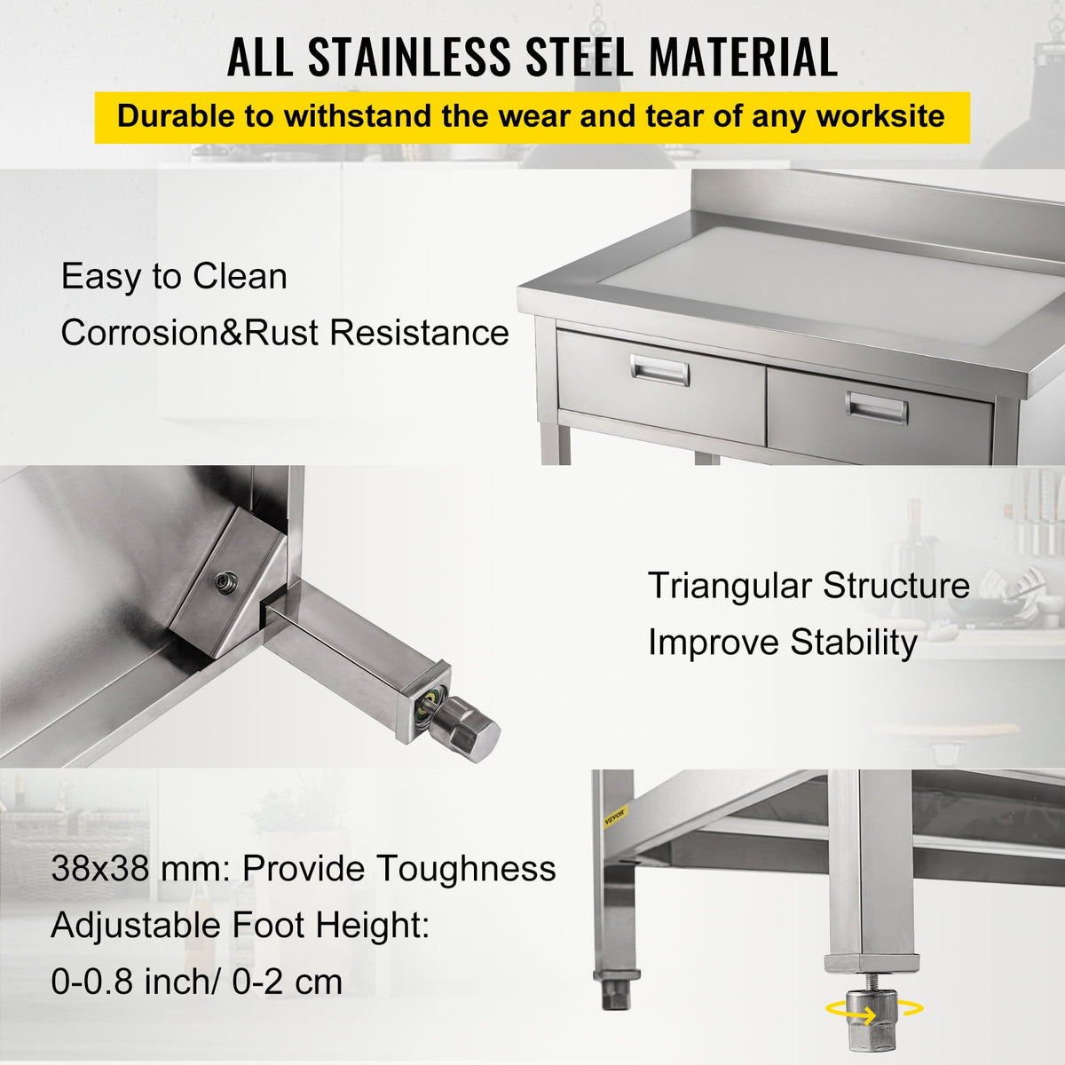 Commercial Work Table Workstation 24 x 42 Inches Commercial Food Prep Work Table with 2 Drawers - Product image 4