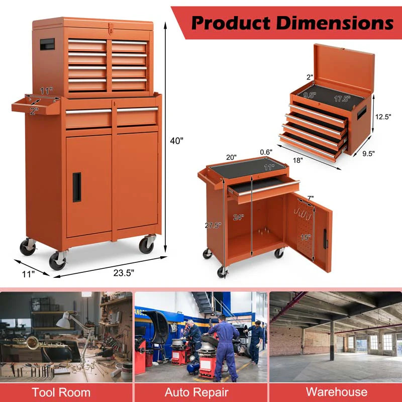 2-in-1 Rolling Tool Chest, 5-Drawer Tool Storage Cabinet with Wheels, Adjustable Shelf - Product image 10