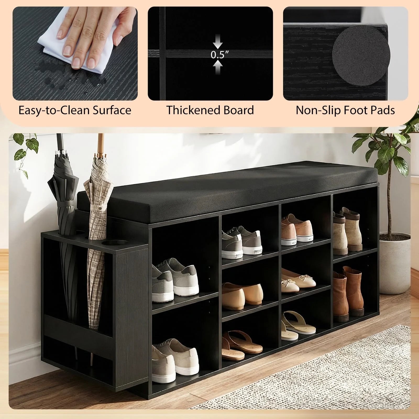 Tangkula Shoe Storage Bench with Umbrella Stand 10-Cubby Entryway Shoe Rack Organizer - Product image 6