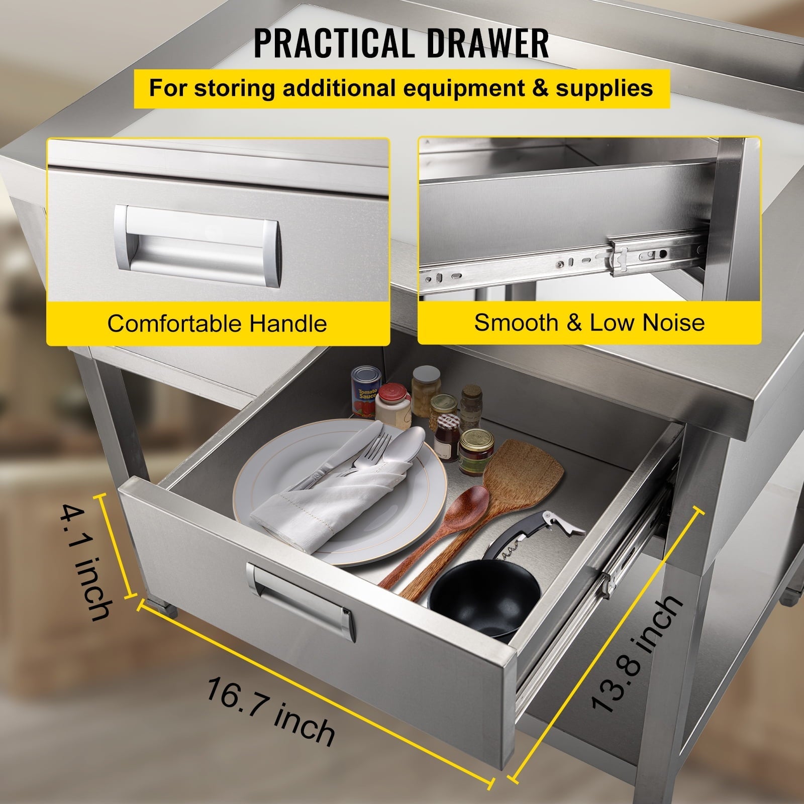 Commercial Work Table Workstation 24 x 42 Inches Commercial Food Prep Work Table with 2 Drawers - Product image 6