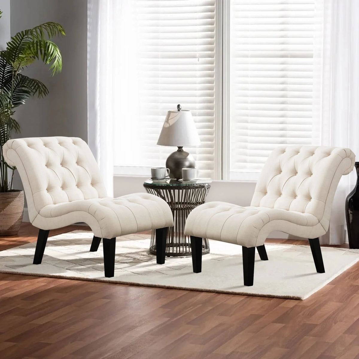 Andeworld Upholstered Accent Chair for Bedroom Living Room Chairs Lounge Chair with Wood Legs Cream Fabric - Product image 2