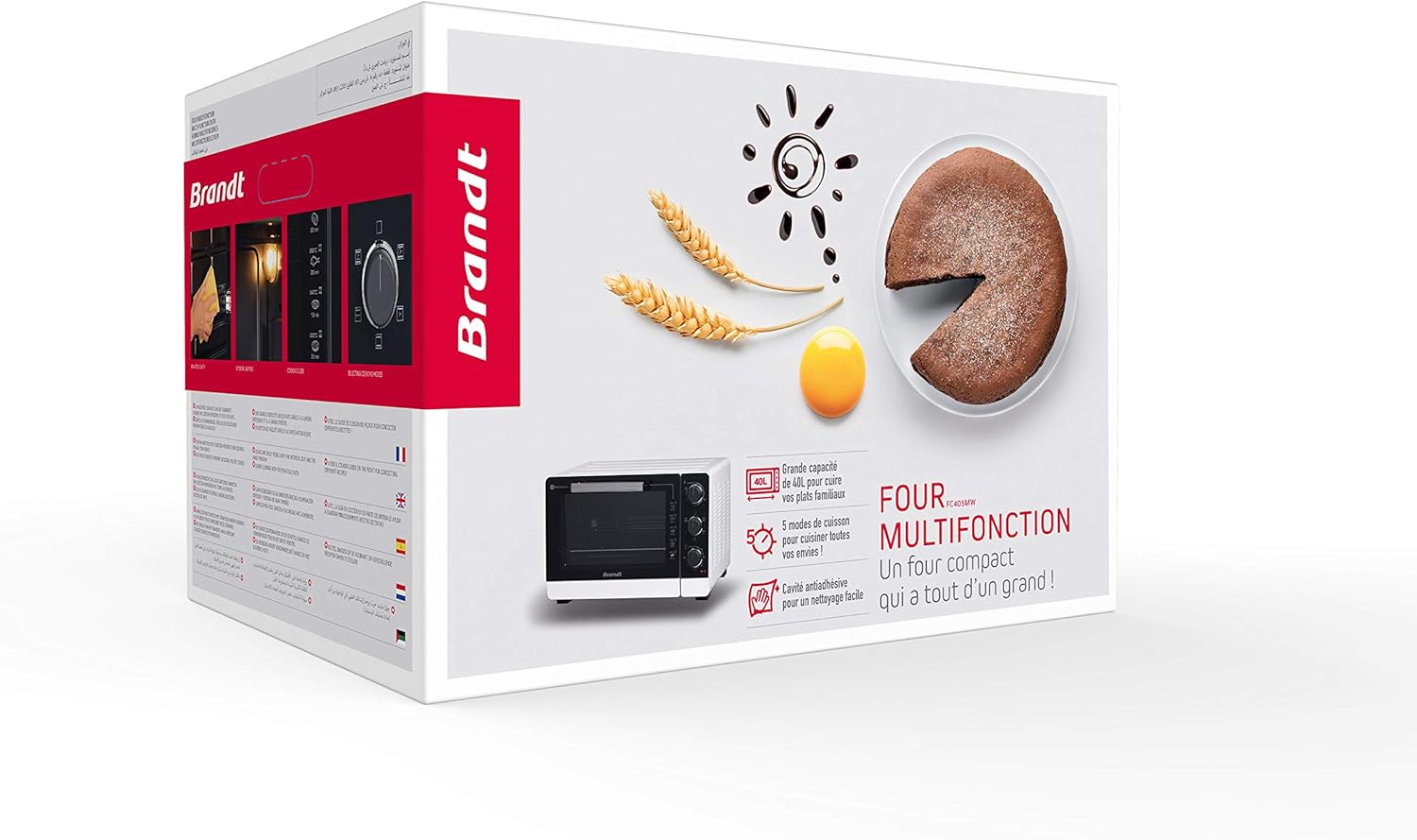 BRANDT - FC405MW - Freestanding and compact mini oven 2100 W - Capacity 40L - Multifunction with 5 cooking modes - Even cooking - Double glazing - White