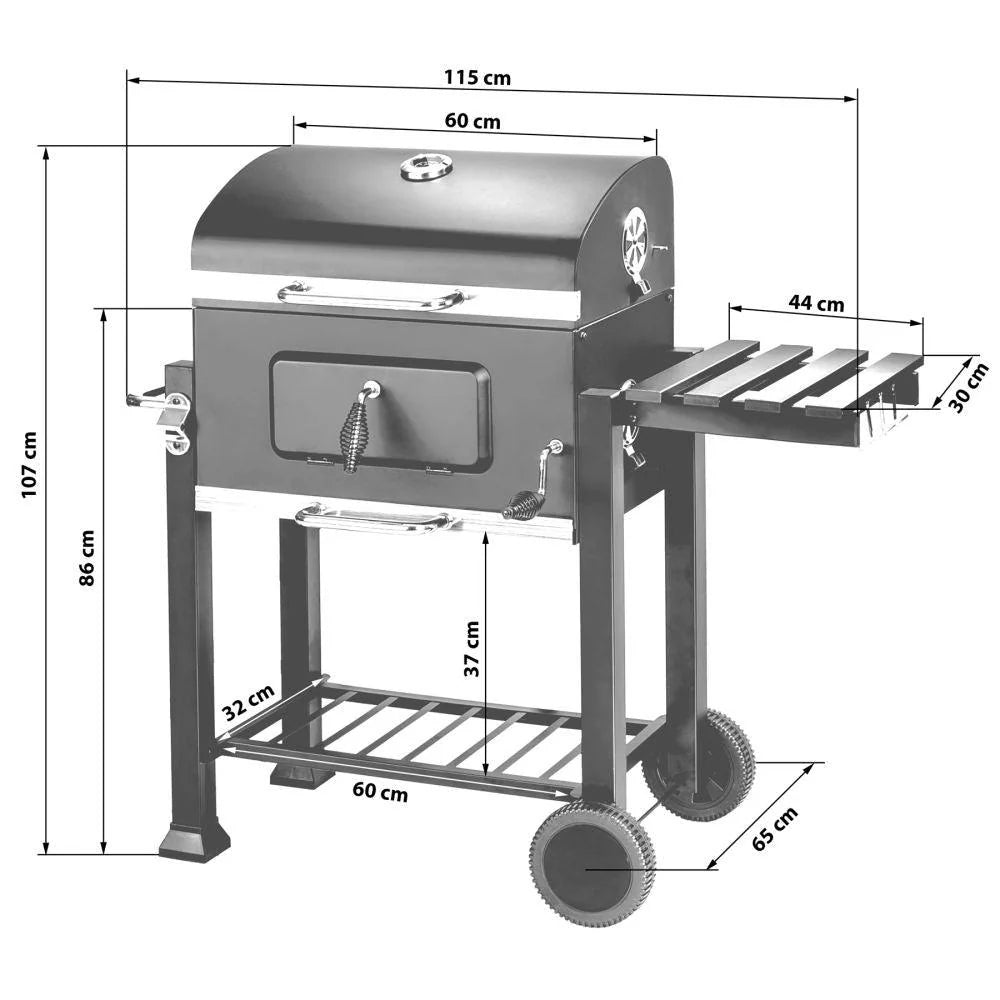 3 in 1 charcoal barbecue with thermometer with black adjustable height grill 1508003 -