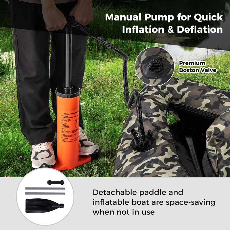 Inflatable Fishing Float Tube, 350 LBS Capacity Belly Boat with Paddle, Flippers, Rod Holder, Fish Ruler - Product image 8