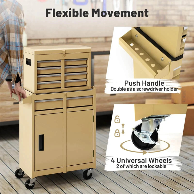 2-in-1 Rolling Tool Chest, 5-Drawer Tool Storage Cabinet with Wheels, Adjustable Shelf - Product image 80