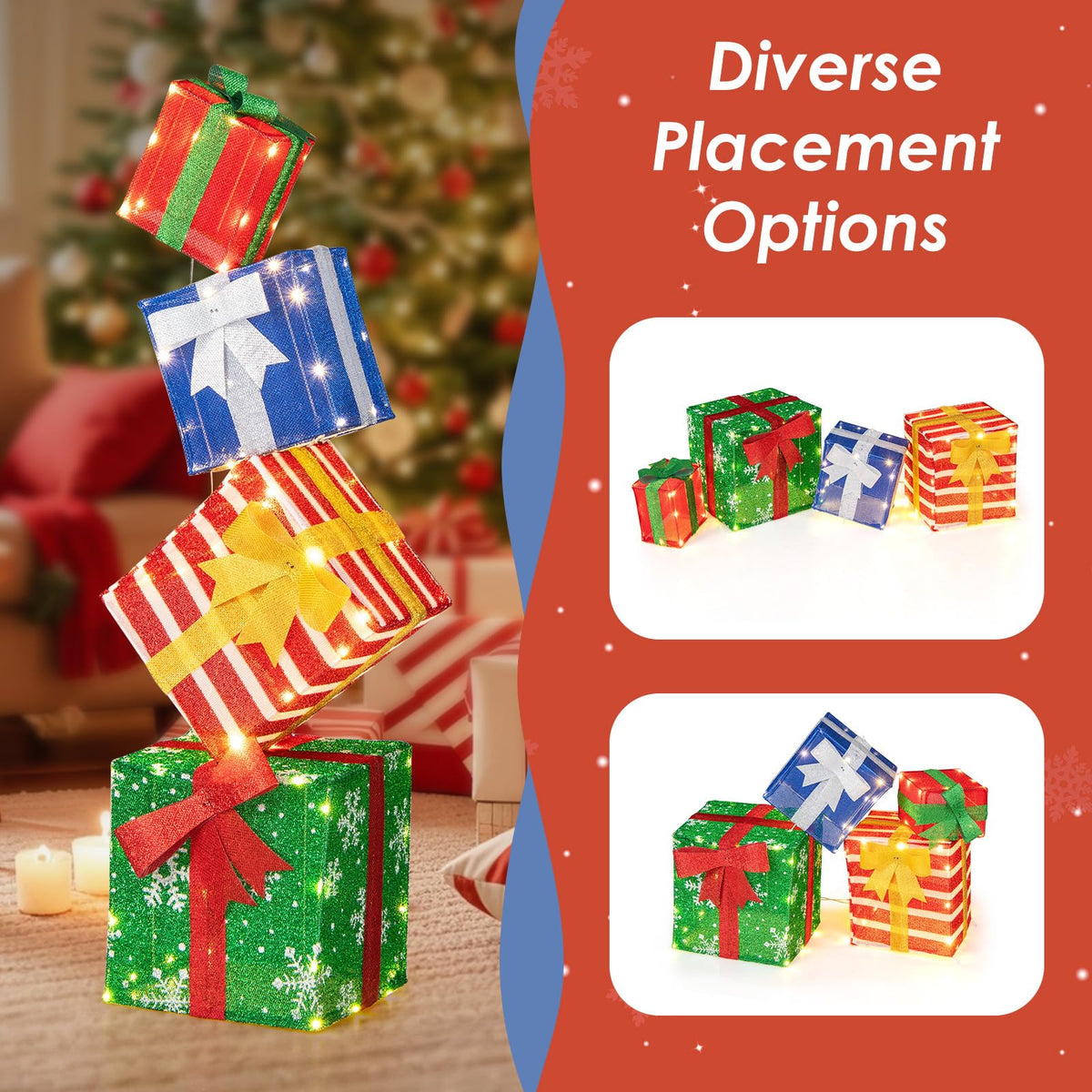 Tangkula 4 FT Lighted Stacked Gift Boxes, Light up Box Tower Christmas Decorations with Built-in LED Lights - Product image 9