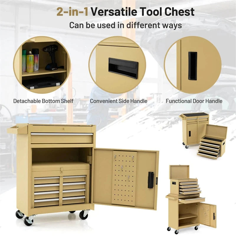 2-in-1 Rolling Tool Chest, 5-Drawer Tool Storage Cabinet with Wheels, Adjustable Shelf - Product image 79