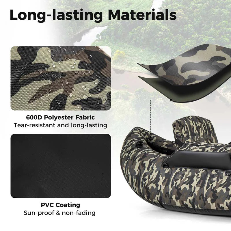 Inflatable Fishing Float Tube, 350 LBS Capacity Belly Boat with Paddle, Flippers, Rod Holder, Fish Ruler - Product image 7
