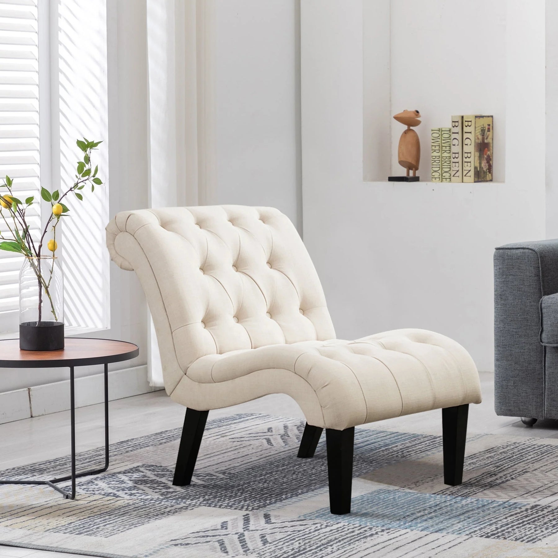 Andeworld Upholstered Accent Chair for Bedroom Living Room Chairs Lounge Chair with Wood Legs Cream Fabric - Product image 1