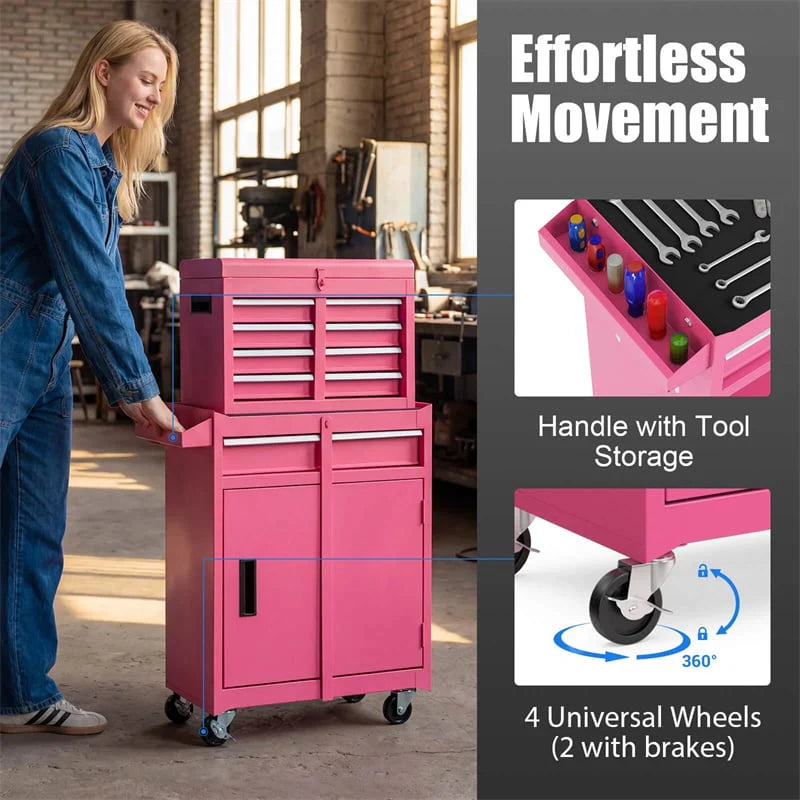 2-in-1 Rolling Tool Chest, 5-Drawer Tool Storage Cabinet with Wheels, Adjustable Shelf - Product image 98