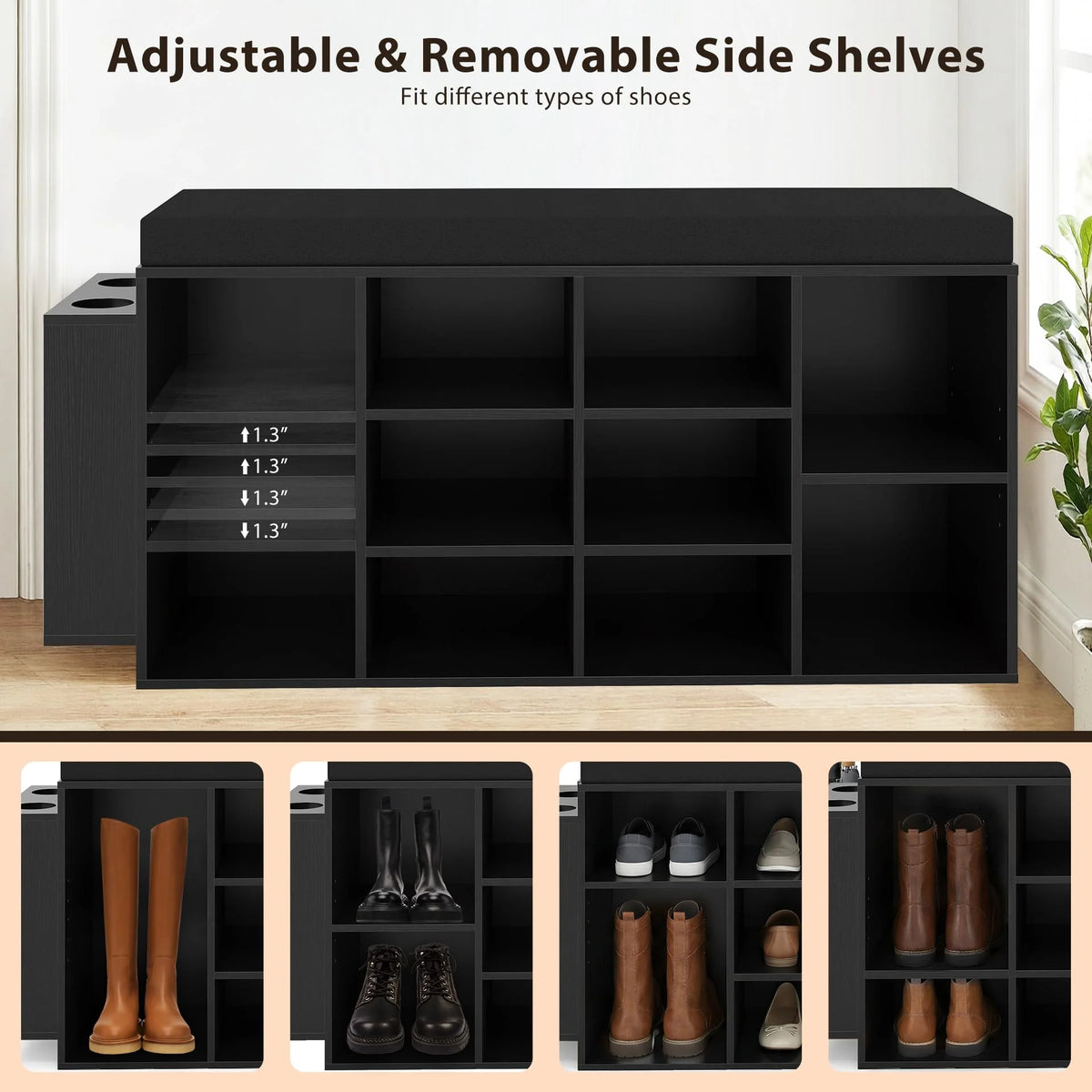 Tangkula Shoe Storage Bench with Umbrella Stand 10-Cubby Entryway Shoe Rack Organizer - Product image 5