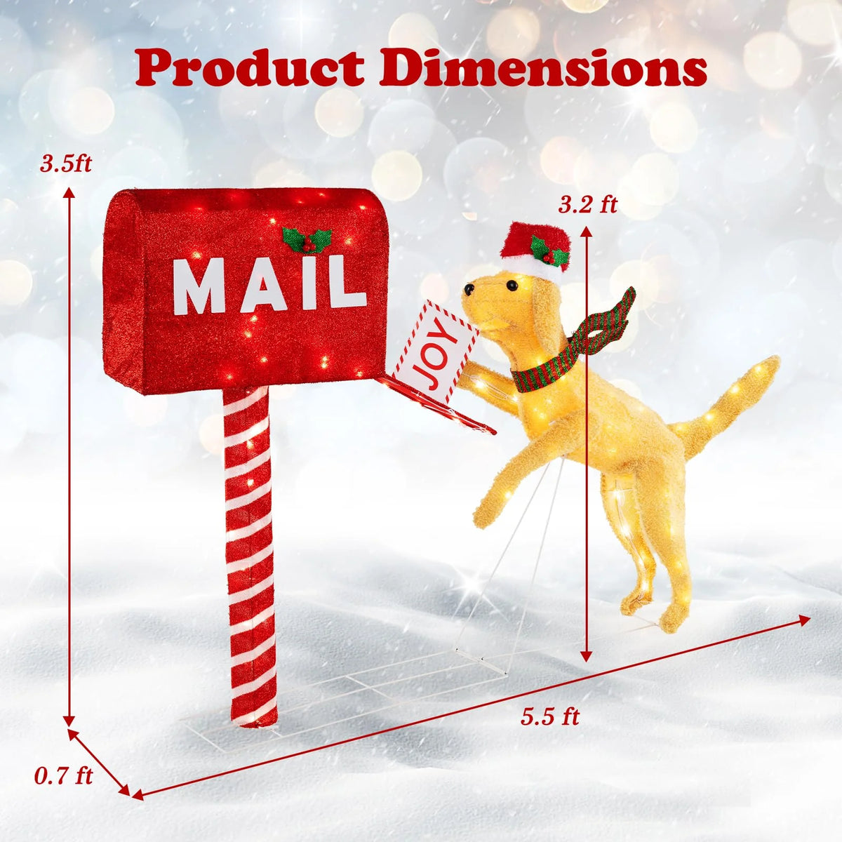 Tangkula 5.5 FT Christmas Lighted Mailbox & Dog, Xmas Decoration with 120 Warm White LED Lights - Product image 5