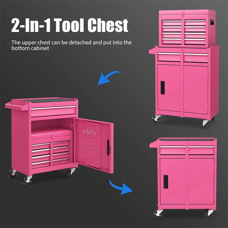 2-in-1 Rolling Tool Chest, 5-Drawer Tool Storage Cabinet with Wheels, Adjustable Shelf - Product image 99