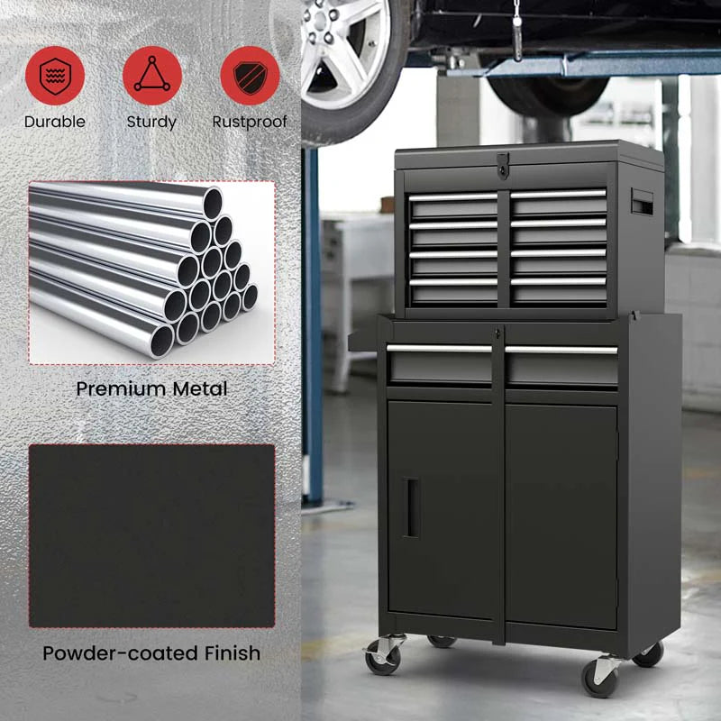 2-in-1 Rolling Tool Chest, 5-Drawer Tool Storage Cabinet with Wheels, Adjustable Shelf - Product image 57