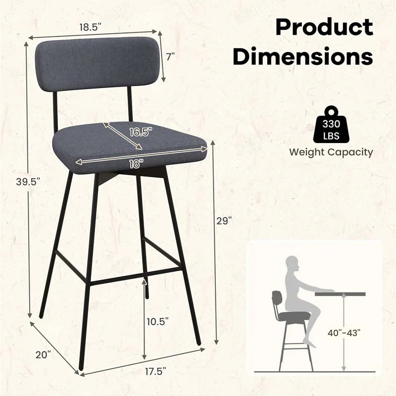 Swivel Bar Stools Set of 2, 29" Upholstered Bar Height Chairs with Back - Product image 22