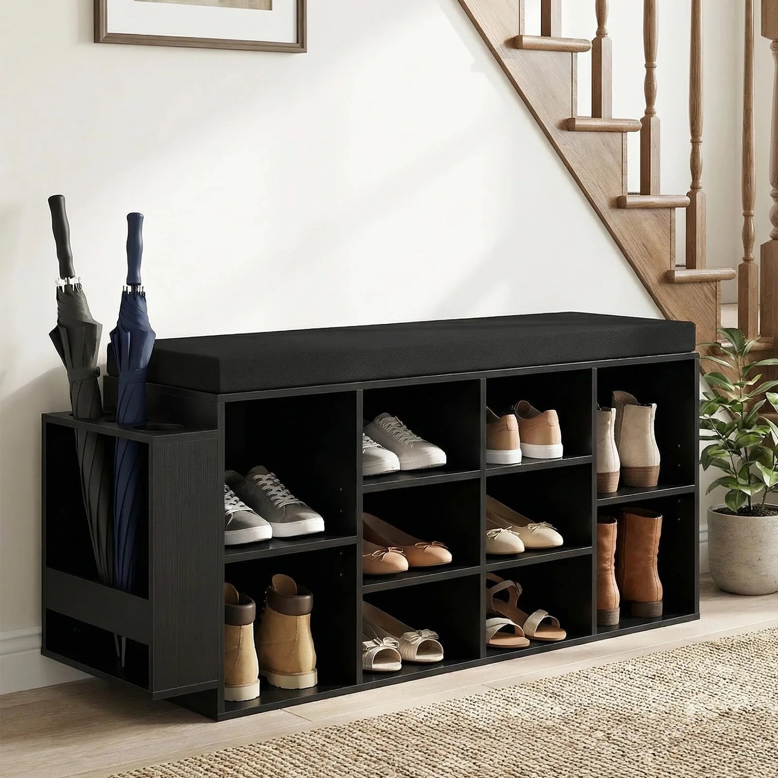 Tangkula Shoe Storage Bench with Umbrella Stand 10-Cubby Entryway Shoe Rack Organizer - Product image 8
