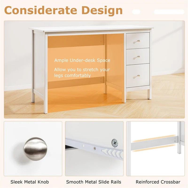 Computer Desk with 3 Storage Drawers, 48" Modern Home Office Desk with Spacious Desktop - Product image 7