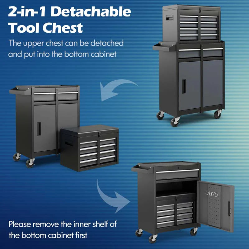 2-in-1 Rolling Tool Chest, 5-Drawer Tool Storage Cabinet with Wheels, Adjustable Shelf - Product image 12