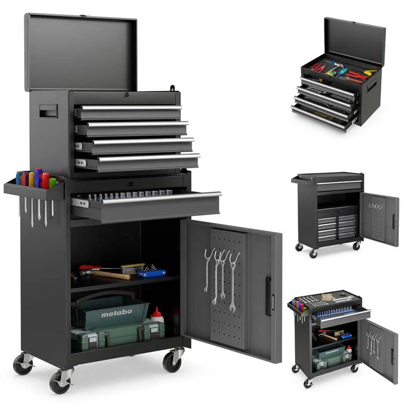 2-in-1 Rolling Tool Chest, 5-Drawer Tool Storage Cabinet with Wheels, Adjustable Shelf - Product image 11