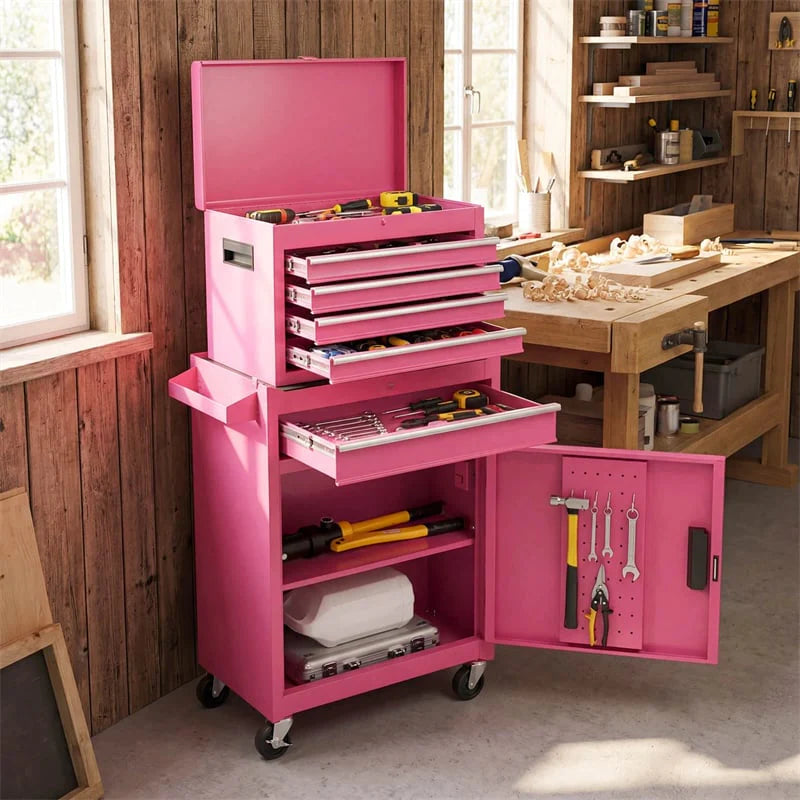 2-in-1 Rolling Tool Chest, 5-Drawer Tool Storage Cabinet with Wheels, Adjustable Shelf - Product image 96