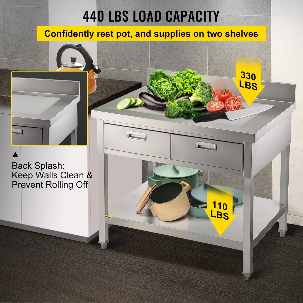 Commercial Work Table Workstation 24 x 42 Inches Commercial Food Prep Work Table with 2 Drawers - Product image 5