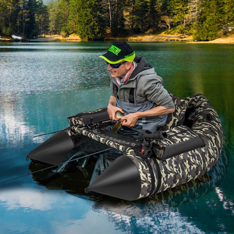 Inflatable Fishing Float Tube, 350 LBS Capacity Belly Boat with Paddle, Flippers, Rod Holder, Fish Ruler - Product image 2