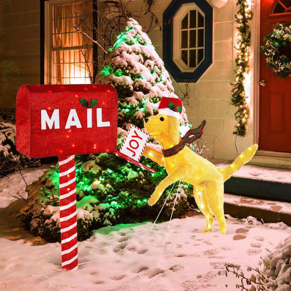 Tangkula 5.5 FT Christmas Lighted Mailbox & Dog, Xmas Decoration with 120 Warm White LED Lights - Product image 3